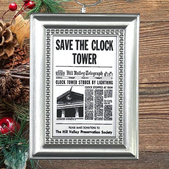 Back To The Future SAVE‎ THE CLOCK TOWER Newspaper Christmas Tree Ornament - Picture 1 of 2